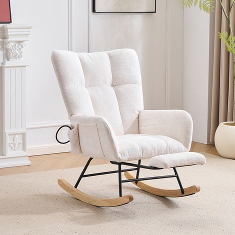 Chaise à bascule multi espace blanche avec ottoman caché,Chaise de loisirs Chenille à dossier réglable ergonomique,Chaise salon avec poche (1/5)