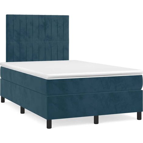Lit double Lit adulte Sommier à lattes de lit et matelas Bleu foncé 120x200cm Velours