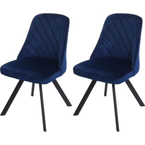 Set 2x sedie poltroncine eleganti HHG-896 design moderno metallo velluto blu