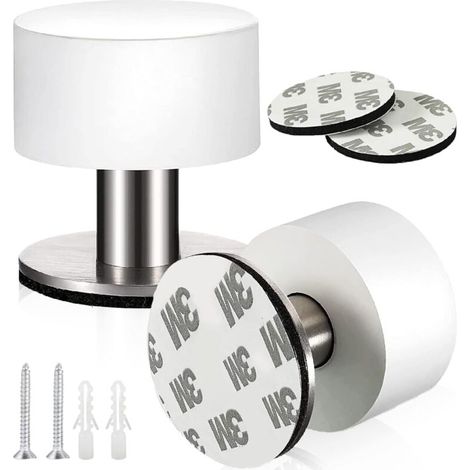 2 Pcs Arret de Porte Sol Butoir Porte Acier Inoxydable Butée de Porte Adhésive Arrêt de Porte à Double Usage avec Amortisseur de Son pour Interieur et Exterieur (Blanc)