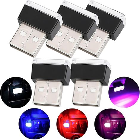 USB-Autoinnenraumbeleuchtung, 5 Stück universelle Mini-LED-Leuchten, LED-Ambientebeleuchtung fürs Auto (5 Farben, Rot/Blau/Rosa/Weiß/Eisblau)