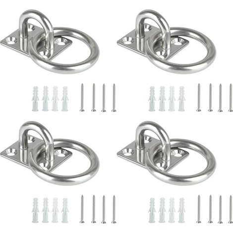 Lot de 4 plaques d'yeux circulaires en acier inoxydable avec anneaux de fixation robustes pour hamac, balançoire, plaque avec anneaux (1/5)