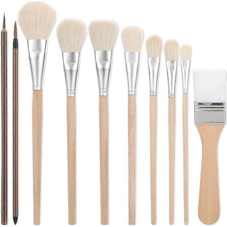 Ensemble de 10 pinceaux pour émaillage de poterie, pinceaux en céramique, pinceaux en laine pour aquarelle, pour étudiants, adultes et enfants (1/5)