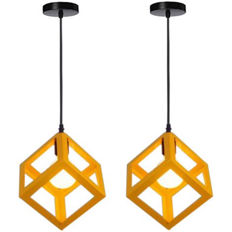 royaluxe- 2PCS Suspension Lustre En Forme De Cube Suspension Luminaire Moderne Plafonnier Rétro Vintage Jaune (1/5)