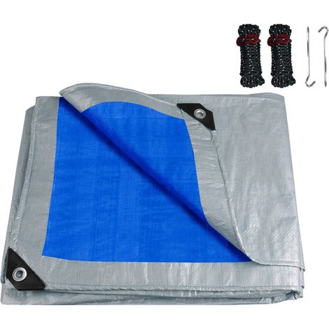 (Bleu, 300x300CM) Housse en toile imperméable, matériau PE, avec œillets métalliques, pare-soleil. (1/4)