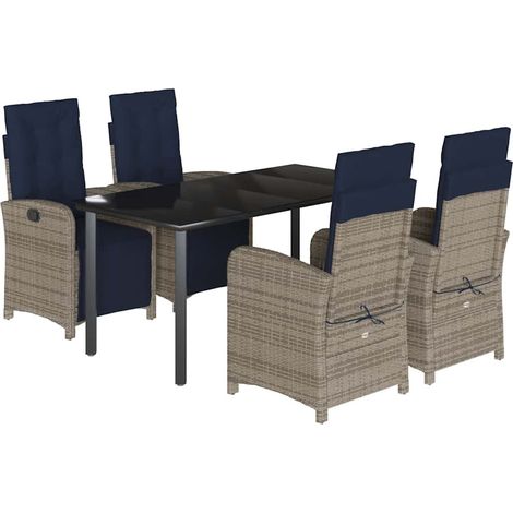 5 Piece Garden Dining Set with Cushions Grey Poly Rattan vidaXL (1/5)