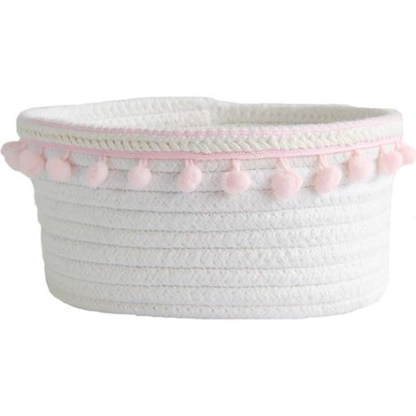 Panier de rangement, panier de rangement tressé, paniers tressés avec corde blanche, boîte de rangement en coton, petit panier en corde de coton, jolie boule de coton