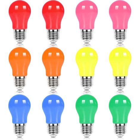 Ampoule Colorée E27,2W LED Ampoules Couleur, Équivalent Incandescence 20W, Rose, Orange, Rouge, Jaune, Bleu, Vert, AC 220V, Lot de 12 (1/5)