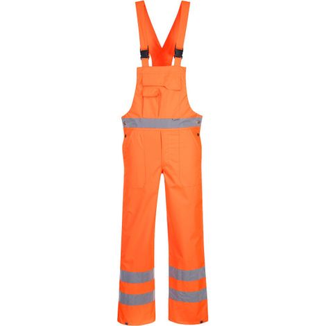 Peto Hi-Vis Bib & Brace Unlined impermeable y transpirable con cintas reflectantes S388 S Naranja