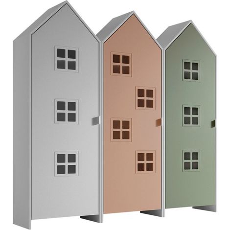 Pack - 3 Armoires Enfant "Casami Bruges" 171cm Blanc, Rose & Vert (1/2)