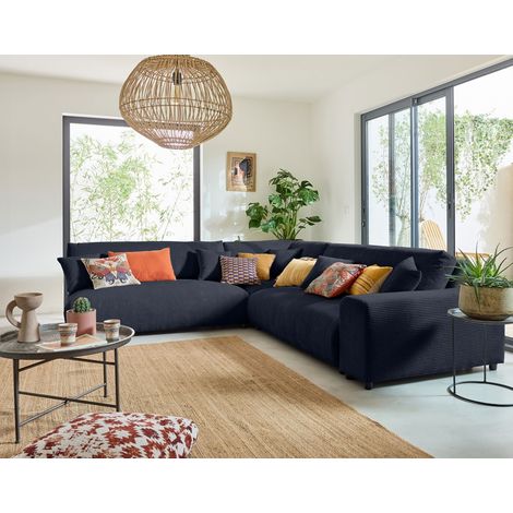 Garance - modulares ecksofa links - 6 plätze - aus cordstoff - nachtblau