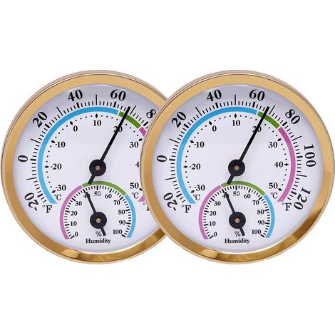 Mini thermomètre et hygromètre d'intérieur 2 en 1, moniteur de température et d'humidité pour la maison et le bureau (doré - 2 pièces)
