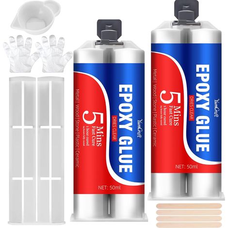 Colle Epoxy Bi-composant 100ml, Colle Résine 5 Minutes Coller, Adhésif Transparent Universel pour Coller