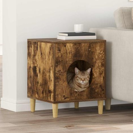 Niche pour chat en chêne fumé, 42,5 x 40 x 53 cm, bois d'ingénierie