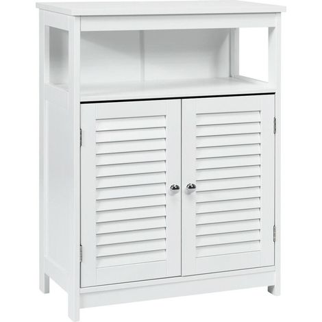 Rangement pratique, meuble de salle de bain sur pied en MDF, 2 portes, étagère réglable, pour chambre ou entrée (1/5)