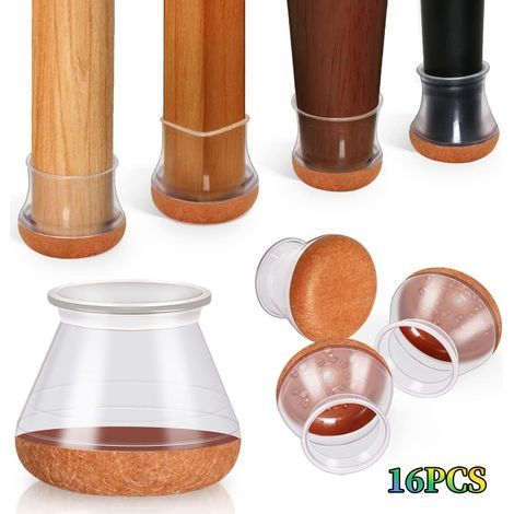 Set di 16 protezioni per piedi di sedia trasparenti (3 x 3 x 3 cm), in silicone, per pavimenti, adatte ai piedi delle sedie, riducono il rumore e prevengono i graffi. (1/5)