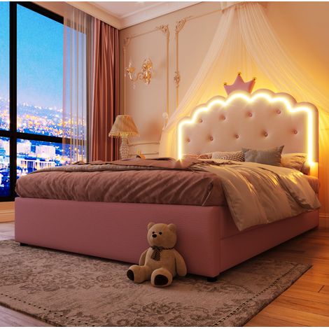 Bett Polsterbett Stauraum 140x200 PU Rosa OKMYHOME (1/5)
