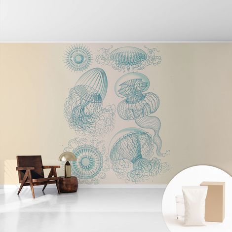 Papier peint intissé décoratif pour chambre et salon Design moderne à poser facilement - Colle incluse gratuite Méduses marines 416x254 cm (1/5)