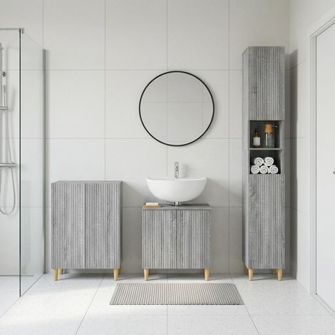 vidaXL 3 Piece Bathroom Cabinet Set ARNHEM Grey Sonoma Engineered Wood (1/5)