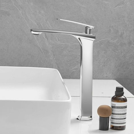 Robinet mitigeur de lavabo haut en chrome poli à levier unique (1/5)