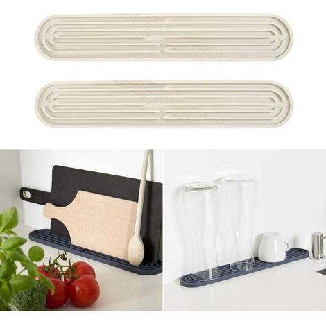 2Pcs Tapis d'égouttage en silicone Tapis de bar,Égouttoir à vaisselle antidérapant lavable au lave-vaisselle pour bouteilles,verres, beige (1/5)