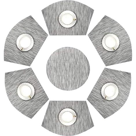 Set aus runden und fächerförmigen PVC-Tischsets, wasserdicht und hitzebeständig, geeignet für Restaurants und Küchen (blau)