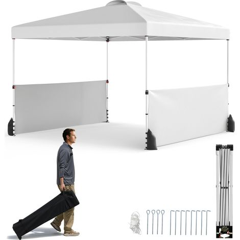 Tenda a baldacchino con 2 pareti laterali, Riparo pieghevole portatile per esterno Bianco (1/3)