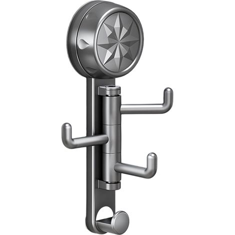 Drehbares Wandregal mit Haken, kein Bohren erforderlich, robust und platzsparend. Ideal für Eingangsbereiche, Badezimmer und Küchen. Einzeln erhältlich, grau.