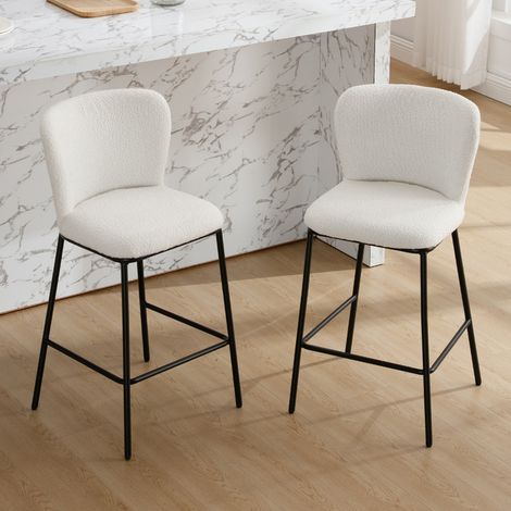 Wahson Lot de 2 Tabouret de Bar en Fausse Fourrure, Chaise de Bar Moderne avec Dossier Confortable Chaise Haute Bar pour Central Îlot de Cuisine, Blanc