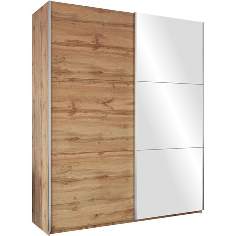 Armario Honolulu 130, Roble wotan, 244x200x65cm, Puertas de armario: Correderas, Número de estantes: 9