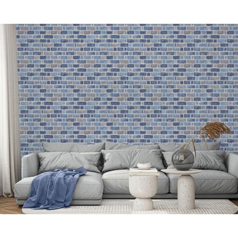 Wallarena Vliestapete Ziegelwand Blau Steinoptik für Wohnzimmer und Schlafzimmer, 10 m x 50 cm – inkl. Kleister & Anleitung (1/5)