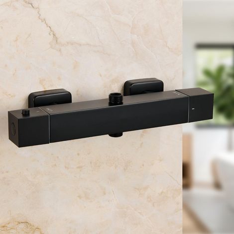 Auralum Mischbatterie Dusche,Duscharmatur mit Thermostat,Duschthermostat Aufputz Thermostat mit 38°C Sicherheitstaste,mit 2 Auslässen,Duscharmaturen Brausethermostat für die Dusche,schwarz (1/5)