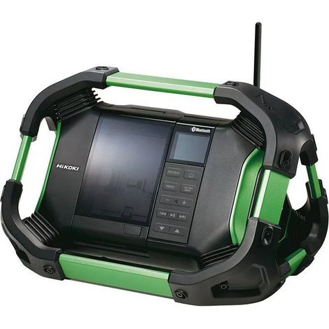 Hikoki – Radio de chantier Bluetooth 14,4V/18V – Alimentation secteur et batterie – Résistante IPX4 – Son DAB qualité supérieure – Boîtier de protection
