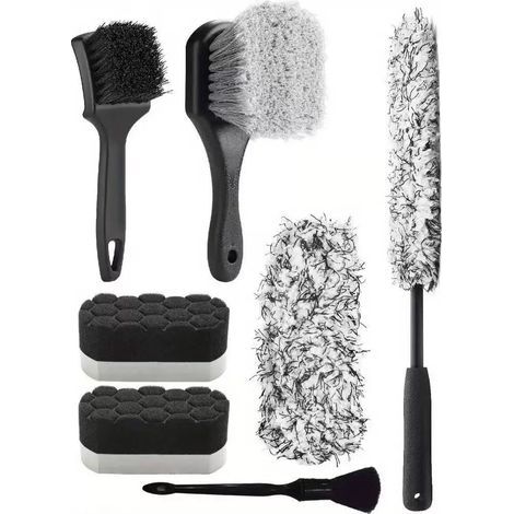 7 PCS Lot de Brosse Nettoyage Voiture, Brosse à Jante en Microfibre, Brosses pour Roues et Pneus, Pinceau Detailing Double-Embout, Éponges de Polissage (1/5)