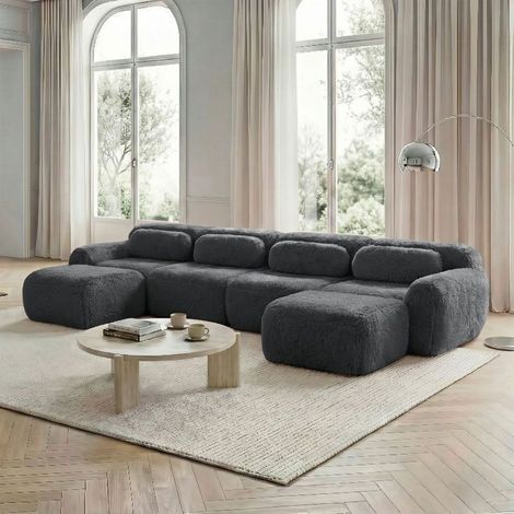 Canapé modulable - SOGEU - Forme U - Tissu peluche rose - 4 places - Mousse haute résilience (1/5)