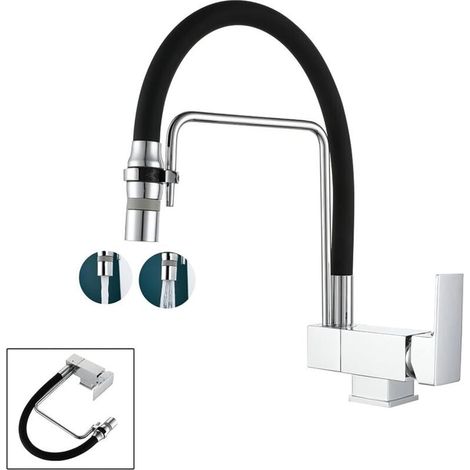 Grifo mezclador de cocina plegable – Grifo para debajo de la ventana con 2 tipos de chorro – Acero inoxidable y latón – Altura plegado: 70 mm (1/5)