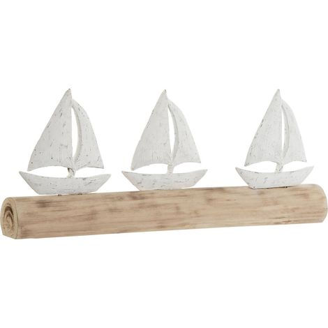décoration voilier blanc en résine esprit méditerranéen - blanc et bois naturel (1/3)