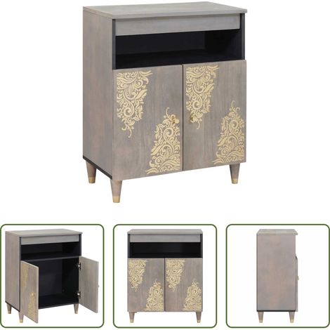 Buffet en bois - Buffet Gris et or 60 x 33 x 75 cm Bois de mangue massif (1/5)