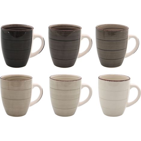 Porzellan Kaffeebecher braun - 6er Set - Kaffeetasse Kaffe Pott Mug Tasse Becher farbig
