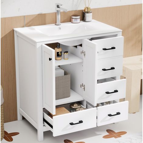 Mueble lavabo baño 76x46x82 cm en MDF blanco con almacenaje, ahorro de espacio – MEUBLIV (1/5)