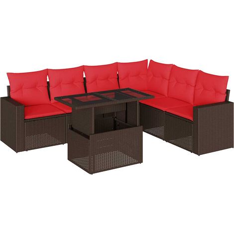 Maison Exclusive - Set Divani da Giardino 7 pz con Cuscini Marrone in Polyrattan (1/5)