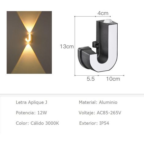 Jandei - Letra J, Letra Aplique 220V Aluminio para Rótulos 13x5.5cm