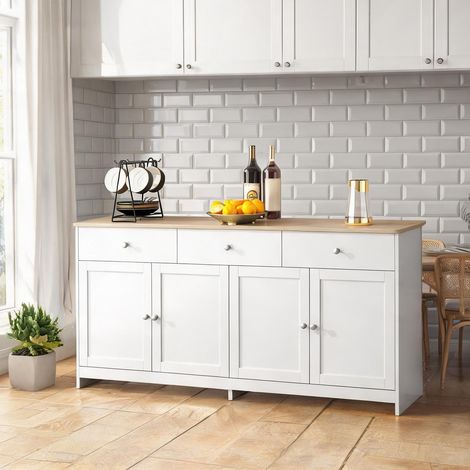 Buffet bas 160 cm style campagne blanc et bois en MDF (1/5)