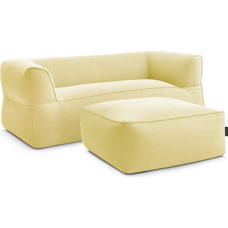 BOBOCHIC - Canapé de jardin droit fixe 3 places NOUR avec pouf avec bâche de protection   Jaune (1/5)