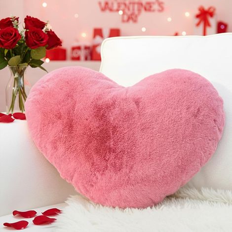 1 Coussin Coeur 38x48 cm Peluche Douce Décoration Canapé Chambre Ado Fille (1/5)