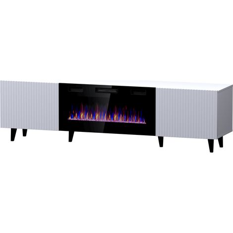 Mueble de TV PAFOS 180 cm blanco mate + chimenea eléctrica (1/4)