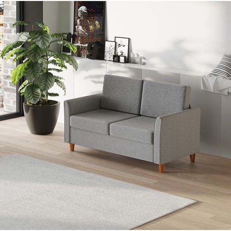 Canapé 2 places en lin gris clair avec coussins amovibles, 141 x 70 x 78 cm, OKWISH (1/5)