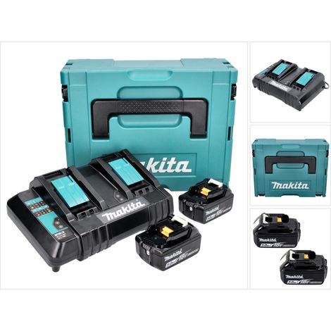Makita Power Source Kit 18 V avec 2x BL 1850 B batterie 5,0 Ah ( 197280-8 ) + DC 18 SH chargeur double ( 199687-4 ) + Makpac