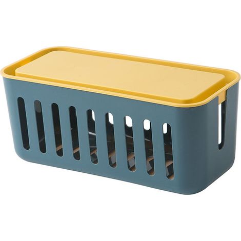 Boîte de rangement pour multiprise 6 prises, ventilation intégrée, design minimaliste, bleu et jaune (1/5)