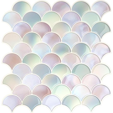Carrelage Adhesif Mural Cuisine Sirène Rose 3D Forme D'éventail Dalle PVC Adhesive Murale 12 Pièces Credence Adhesive Salle de Bain Autocollant Carrelage Cheminée Amovible 30,5cm x 30,5cm (1/5)